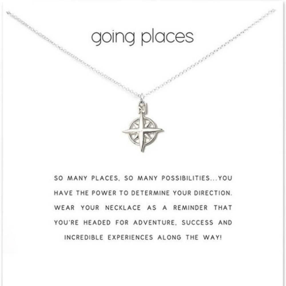 Silver Compass Necklace with Card